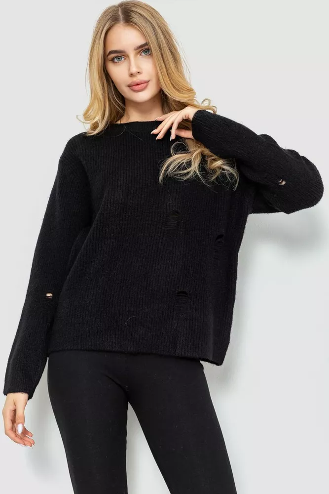 Купити Жіночий светр в'язаний, колір чорний, 204R162 - Фото №1