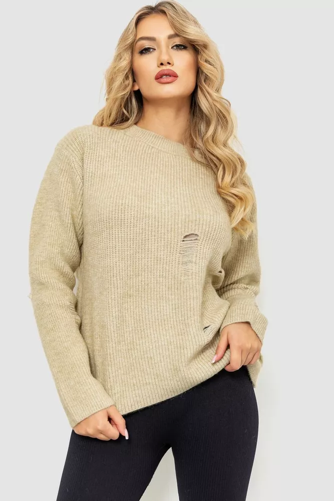 Купити Жіночий светр в'язаний, колір світло-бежевий, 204R162 оптом - Фото №1