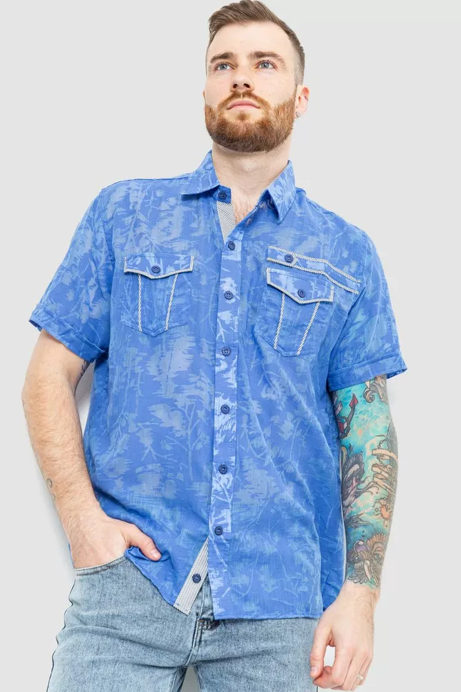 Купить Рубашка мужская с принтом, цвет джинс, 186R3203 - Фото №1