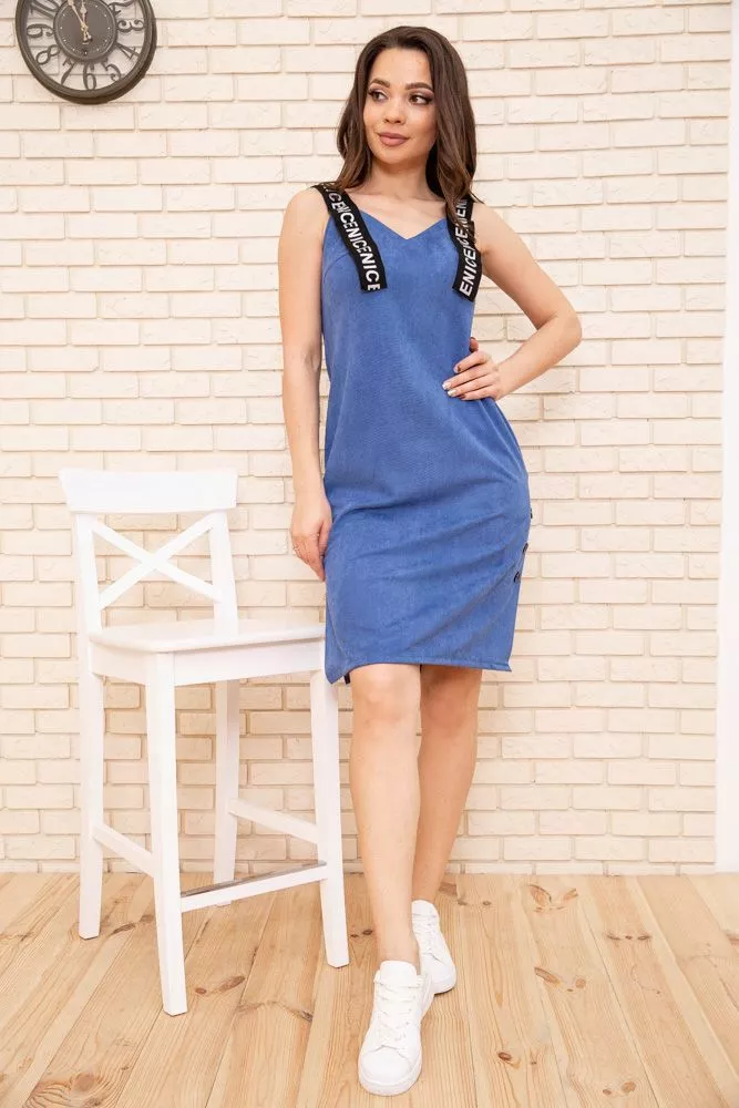 Купити Сукня-сарафан з еко-замші, колір Синій, 104R005-1 - Фото №1