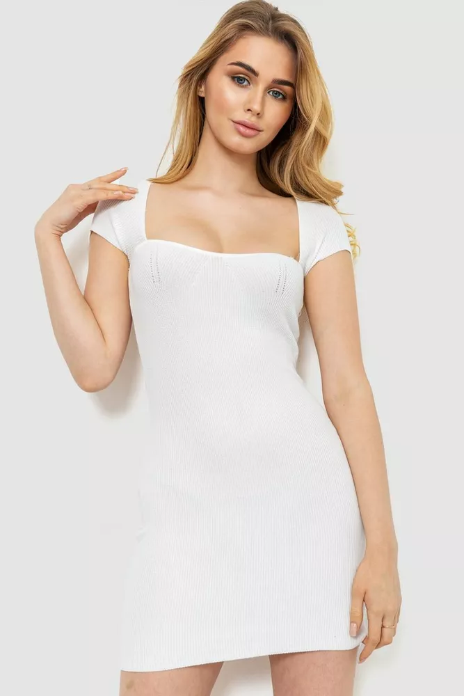 Купити В'язане плаття, колір білий, 204R031 - Фото №1