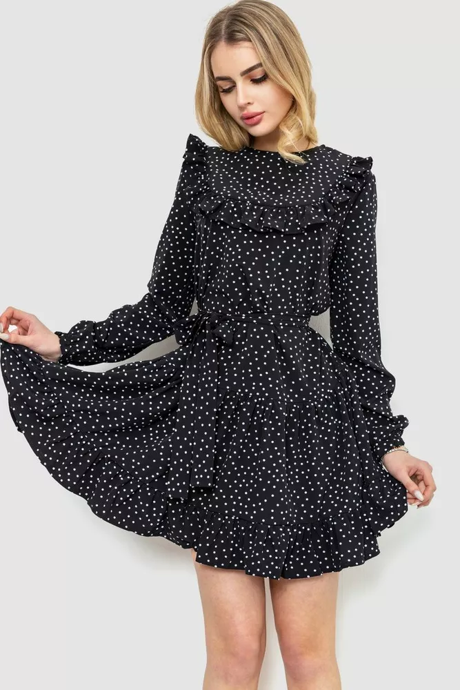Купити Сукня у горох, колір чорний, 214R473 оптом - Фото №1