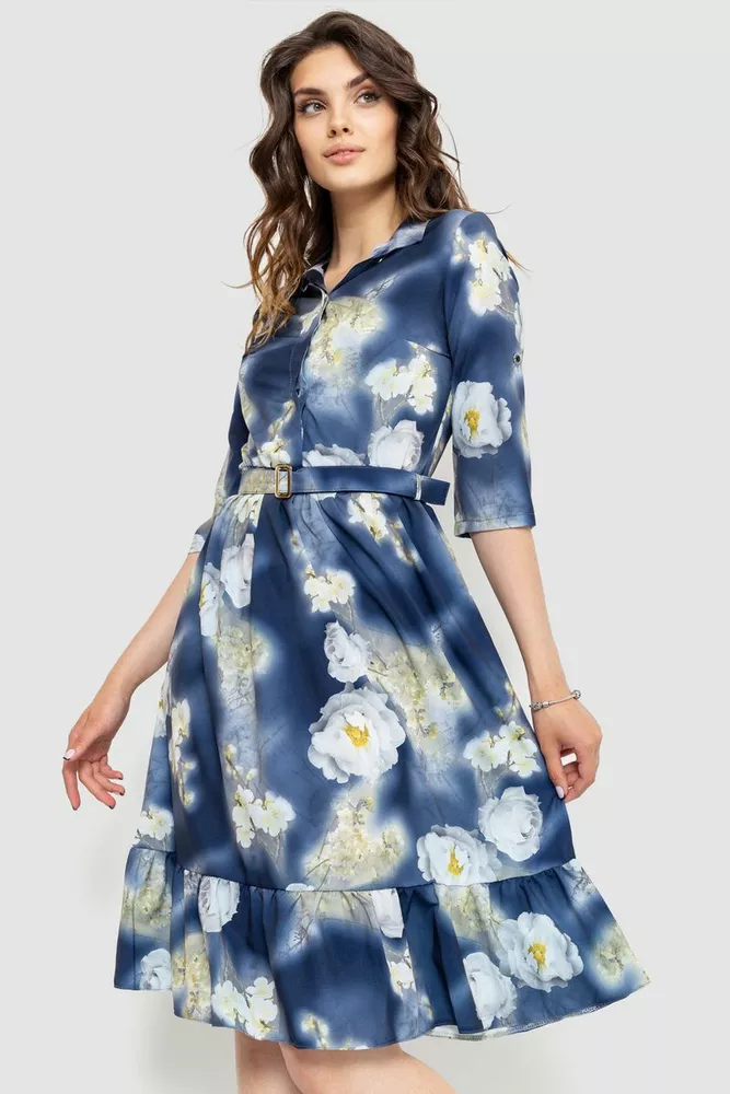 Купити Сукня з квітковим принтом, колір синьо-сірий, 230R040-6 - Фото №1