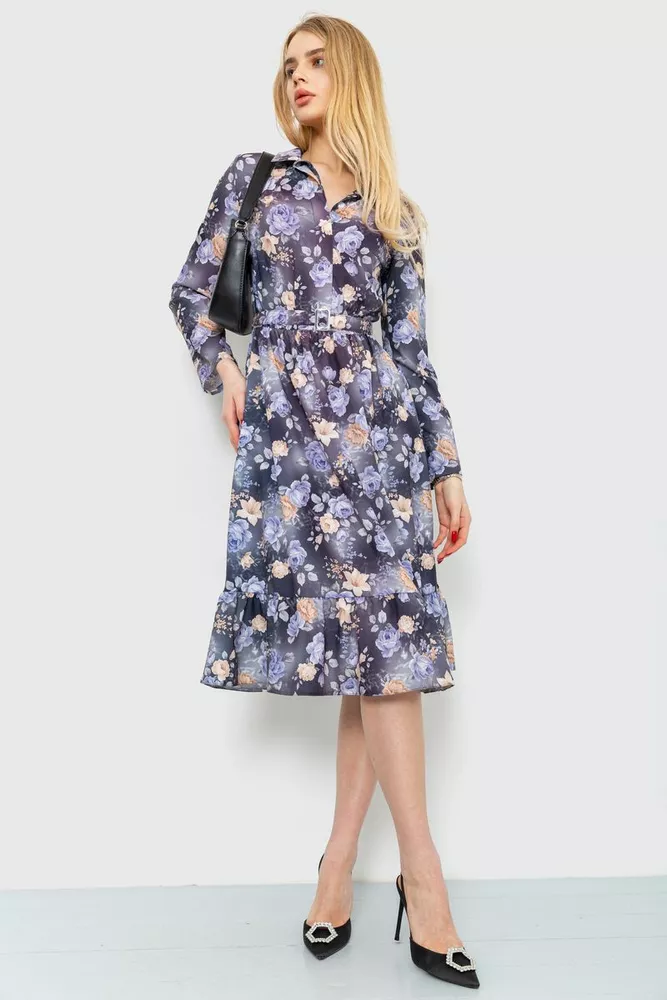 Купити Сукня з квітковим принтом, колір синій, 230R040-6 - Фото №1
