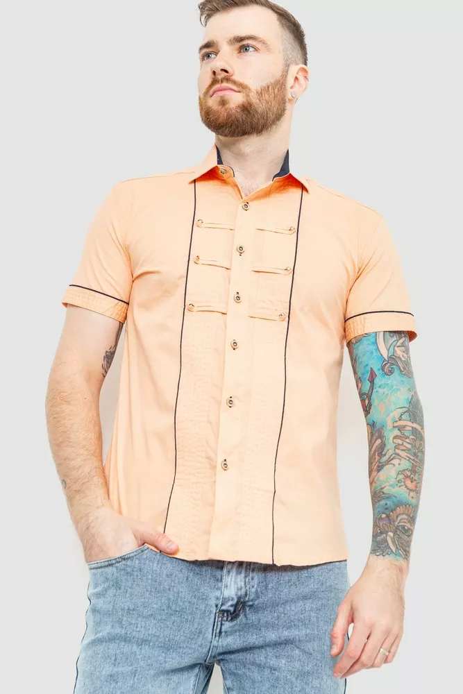 Купить Рубашка мужская однотонная, цвет персиковый, 186R1079 - Фото №1