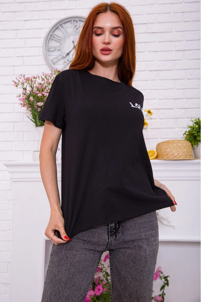 Купити Жіноча чорна футболка з принтом 198R011 оптом - Фото №1