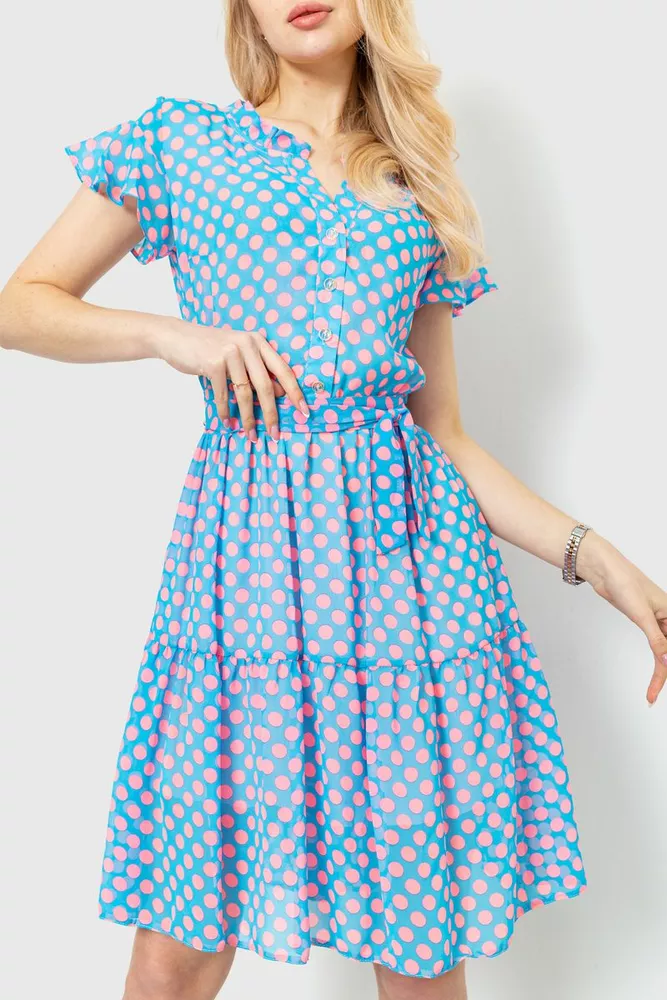 Купить Платье в горох, цвет розово-голубой, 230R023-11 - Фото №1