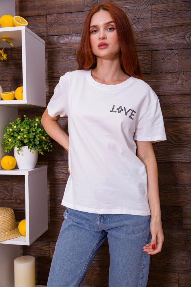 Купити Жіноча біла футболка з принтом 198R011 оптом - Фото №1