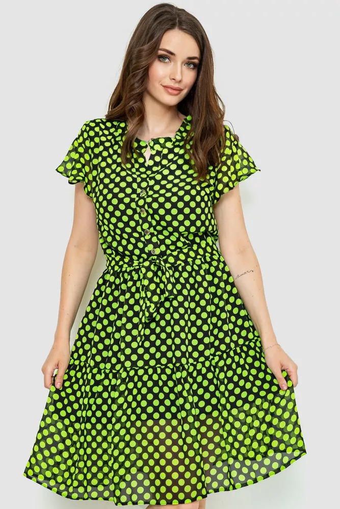 Купить Платье в горох, цвет черно-зеленый, 230R023-11 - Фото №1
