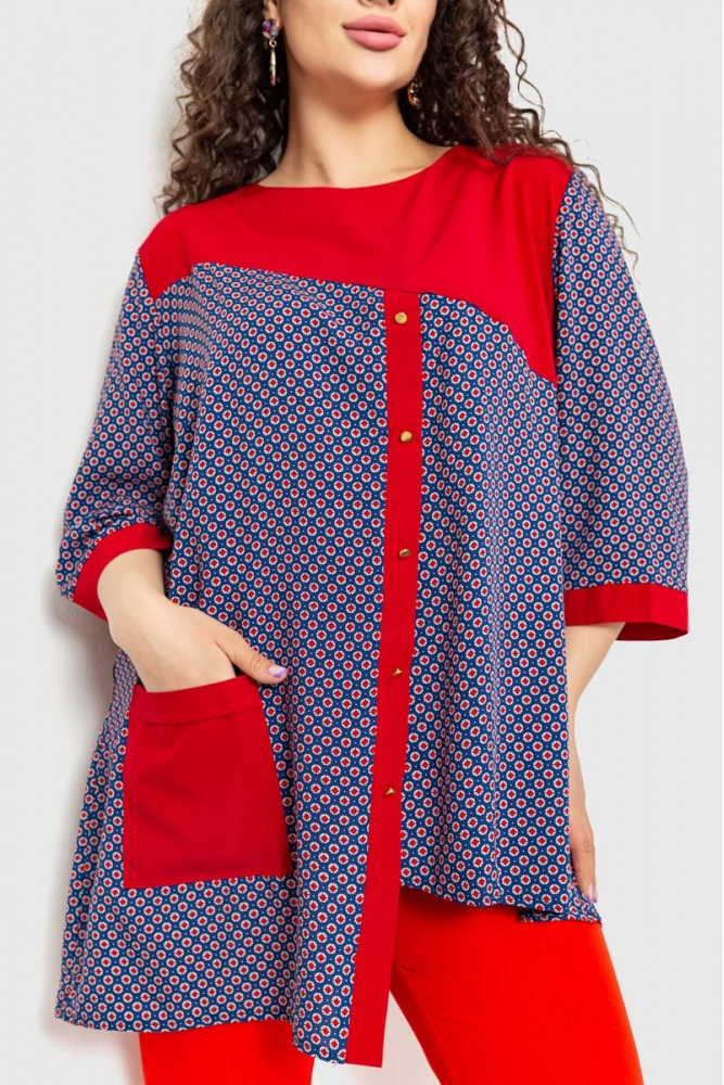 Купити Блуза батал, колір червоно-синій, 230R147-4 - Фото №1
