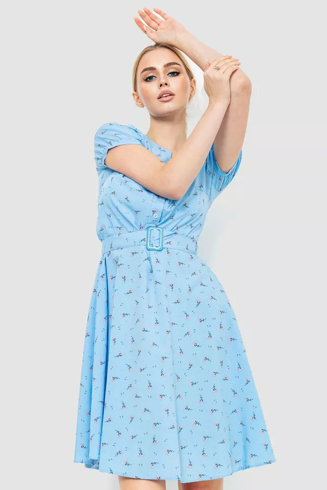 Купить Платье с поясом, цвет голубой, 230R1001 - Фото №1