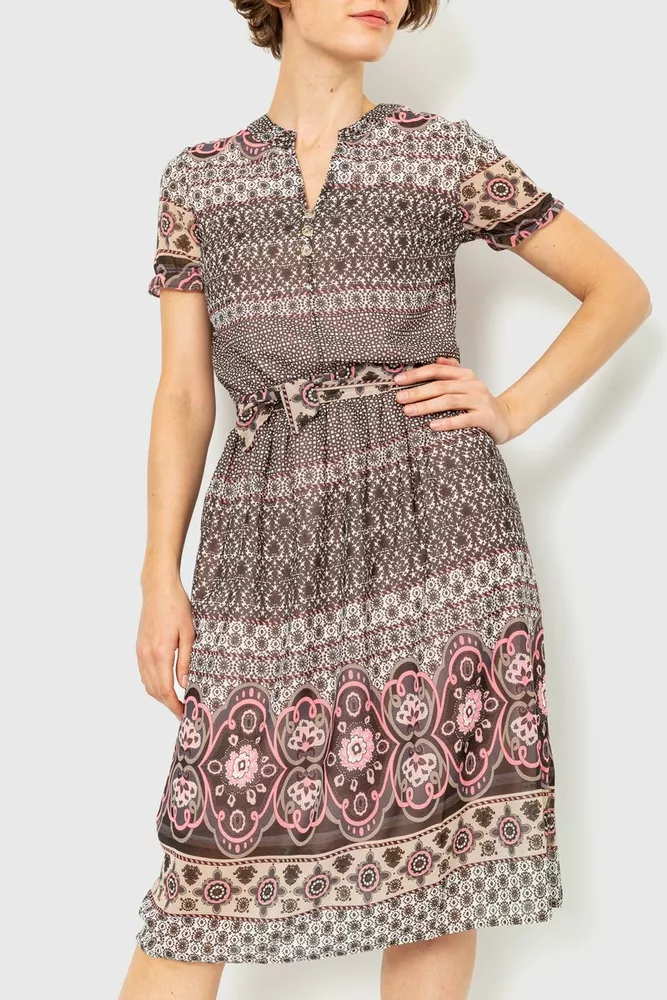 Купити Сукня різнокольорова, колір коричневий, 230R006-13 оптом - Фото №1