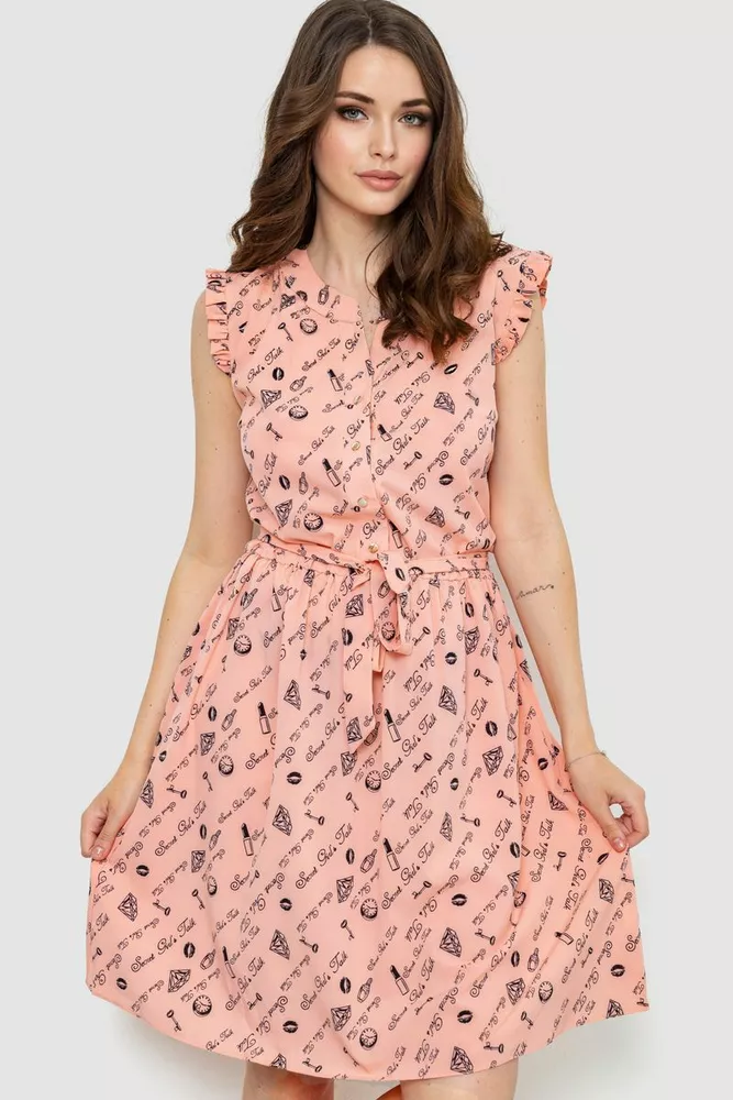 Купити Сукня з принтом, колір персиковий, 230R007-16 оптом - Фото №1