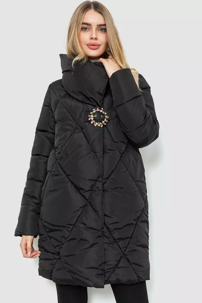 Купити Куртка жіноча однотонна, колір чорний, 235R2156 - Фото №1