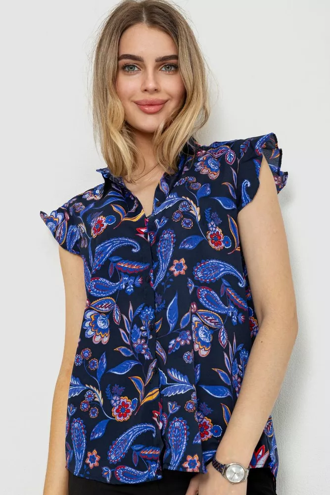 Купити Блуза з квітковим принтом, колір синій, 244R194 оптом - Фото №1