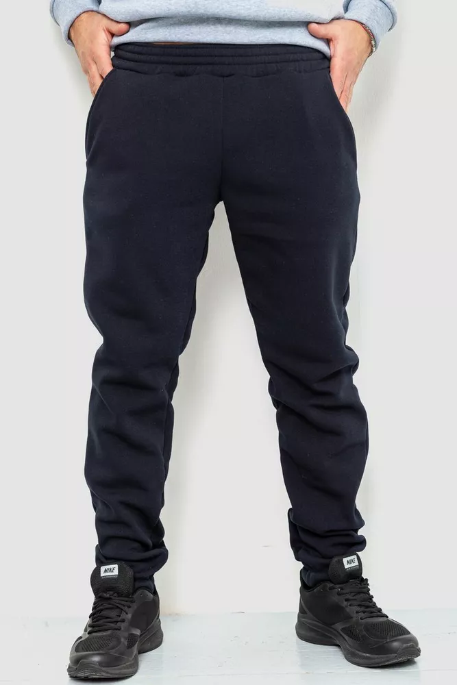 Купити Спорт чоловічі штани на флісі однотонні, колір темно-синій, 190R236 - Фото №1