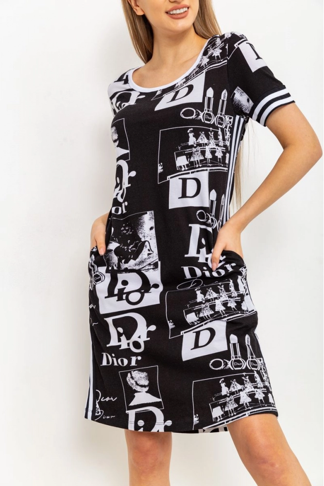 Купить Платье женское повседневное, цвет черно-белый, 219RT-381 - Фото №1