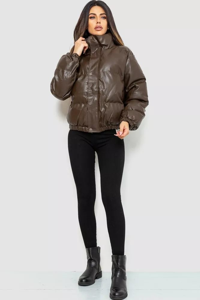 Купити Куртка жіноча із эко-шкіри на синтепоні 129R075, колір Темно-коричневий - Фото №1