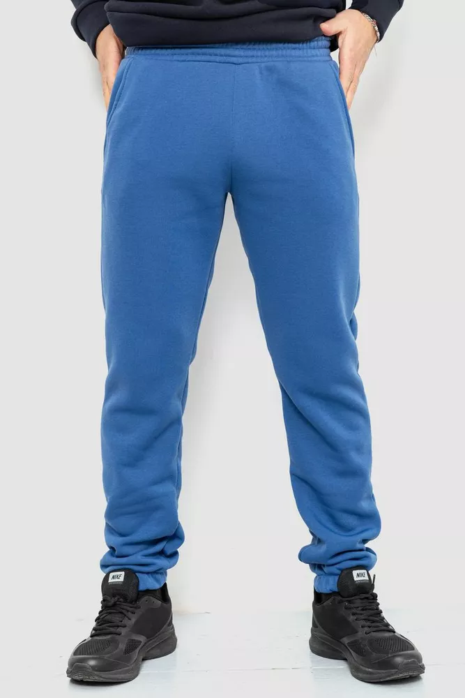Купити Спорт чоловічі штани на флісі однотонні, колір джинс, 190R236 - Фото №1