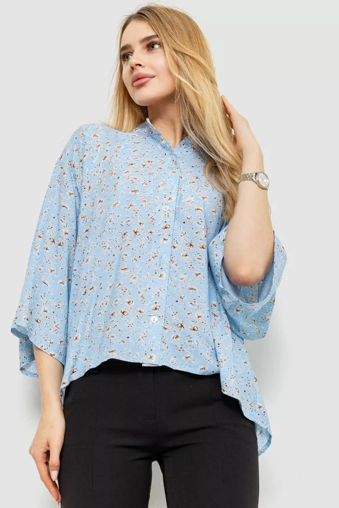 Купить Блуза классическая с принтом, цвет голубой, 102R332-2 - Фото №1