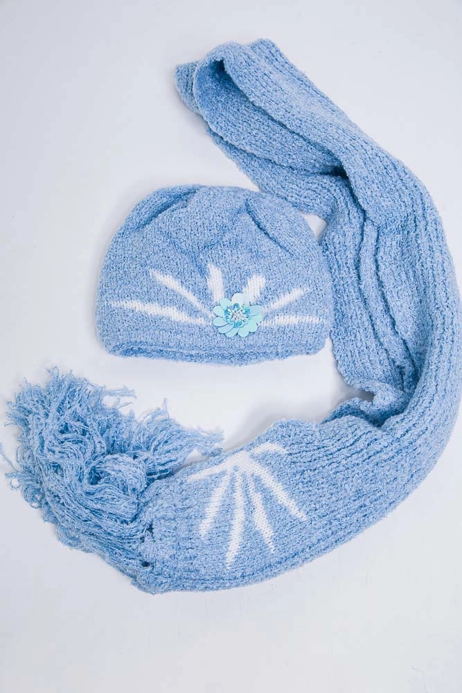Купити Дитячий комплект шапка + шарф, блакитного кольору, 167R8883 оптом - Фото №1