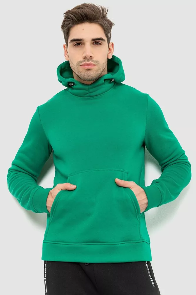 Купити Худі чоловічий на флісі з капюшоном, колір зелений, 214R022 - Фото №1
