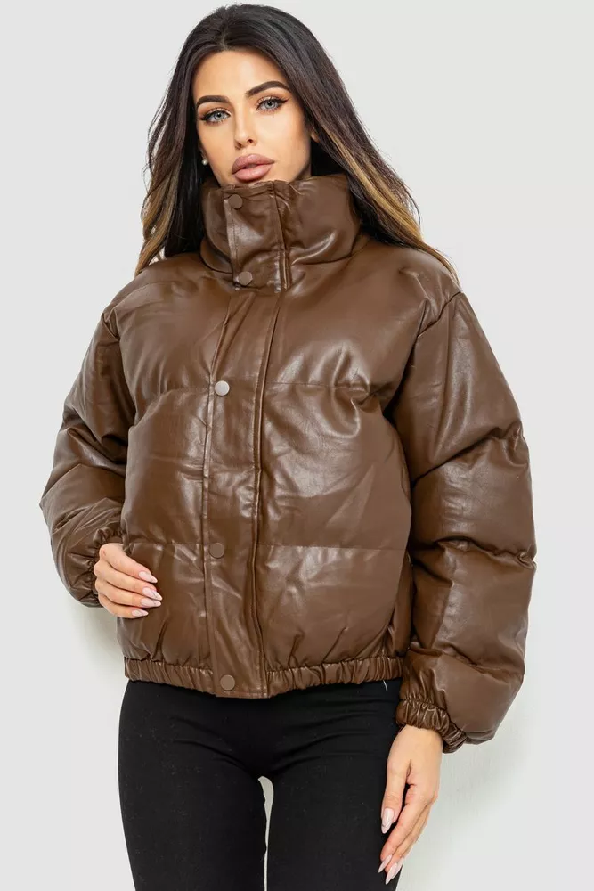 Купити Куртка жіноча із эко-шкіри на синтепоні 129R075, колір Коричневий оптом - Фото №1