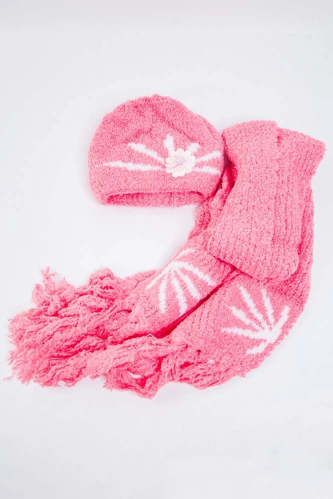Купити Дитячий комплект шапка + шарф, рожевого кольору, 167R8883 оптом - Фото №1