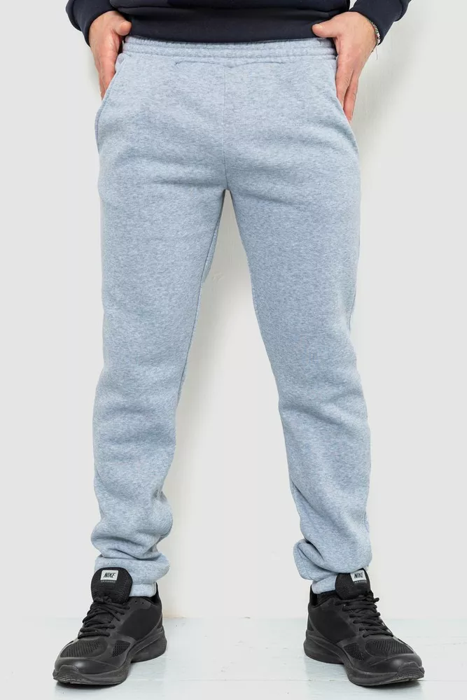 Купить Спорт штаны мужские на флисе однотонные, цвет светло-серый, 190R236 - Фото №1