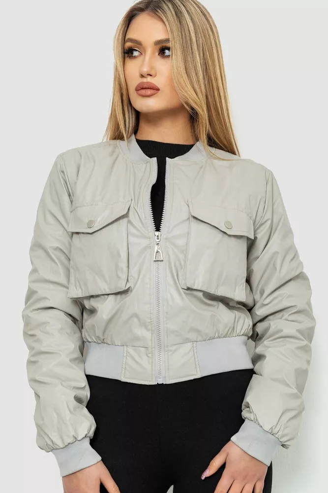 Купити Куртка жіноча з екошкіри коротка, колір сірий, 186R097 оптом - Фото №1