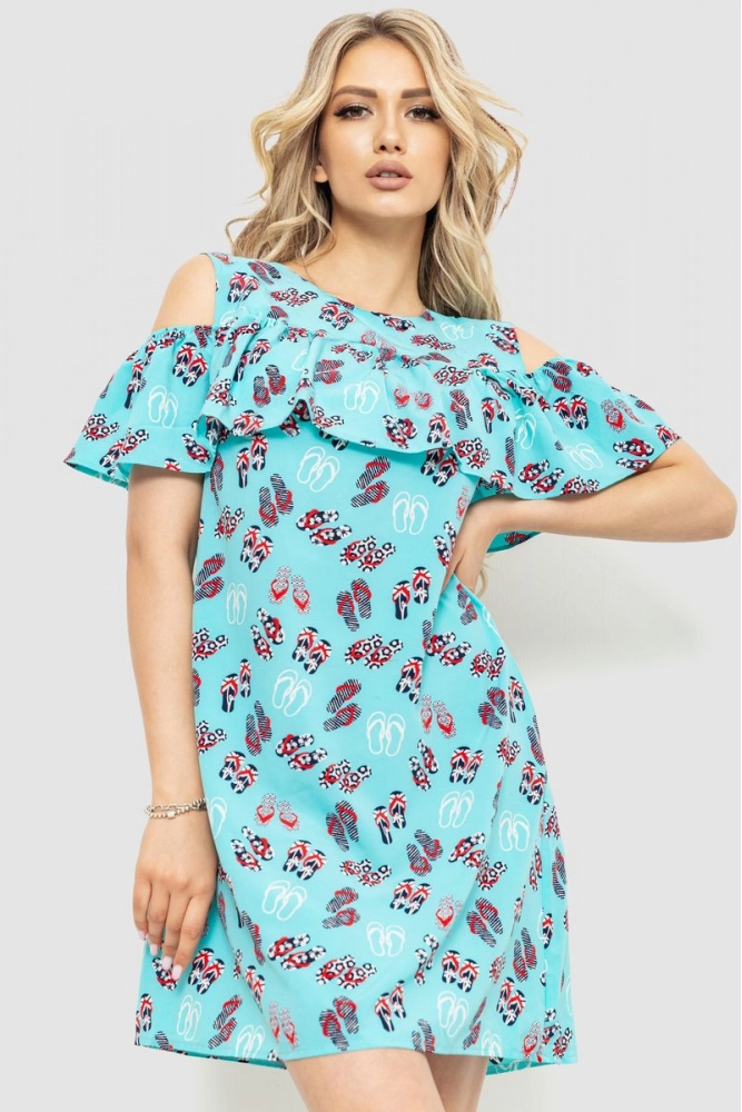 Купити Сукня з принтом  -уцінка, колір бірюзовий, 230R24-3-U - Фото №1