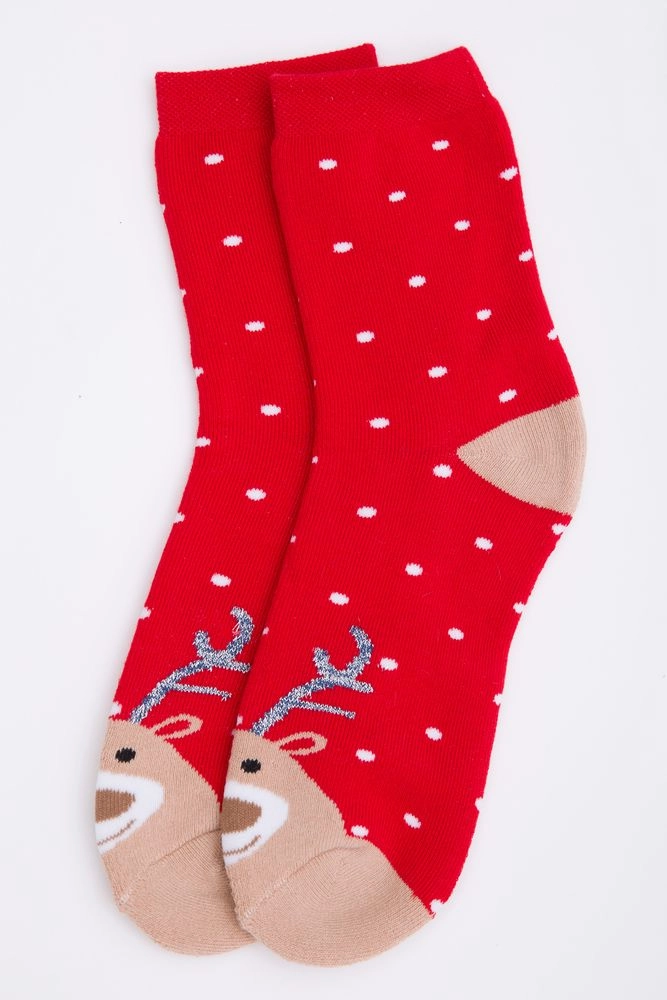 Купити Жіночі новорічні шкарпетки червоного кольору з принтом 151R2326 оптом - Фото №1