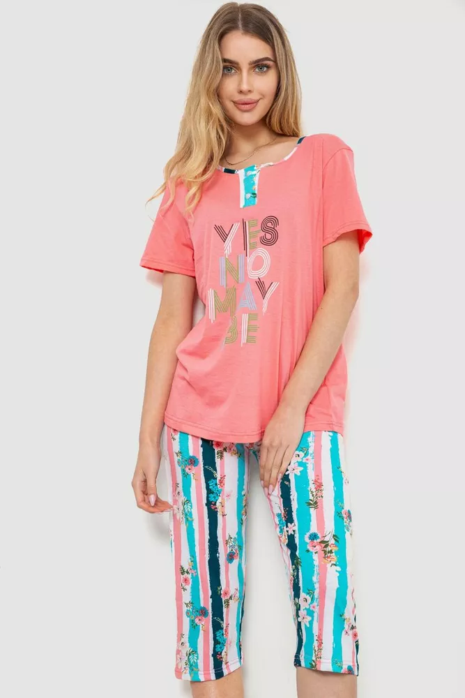 Купити Жіноча піжама з принтом, колір рожево-зелений, 219R117 оптом - Фото №1