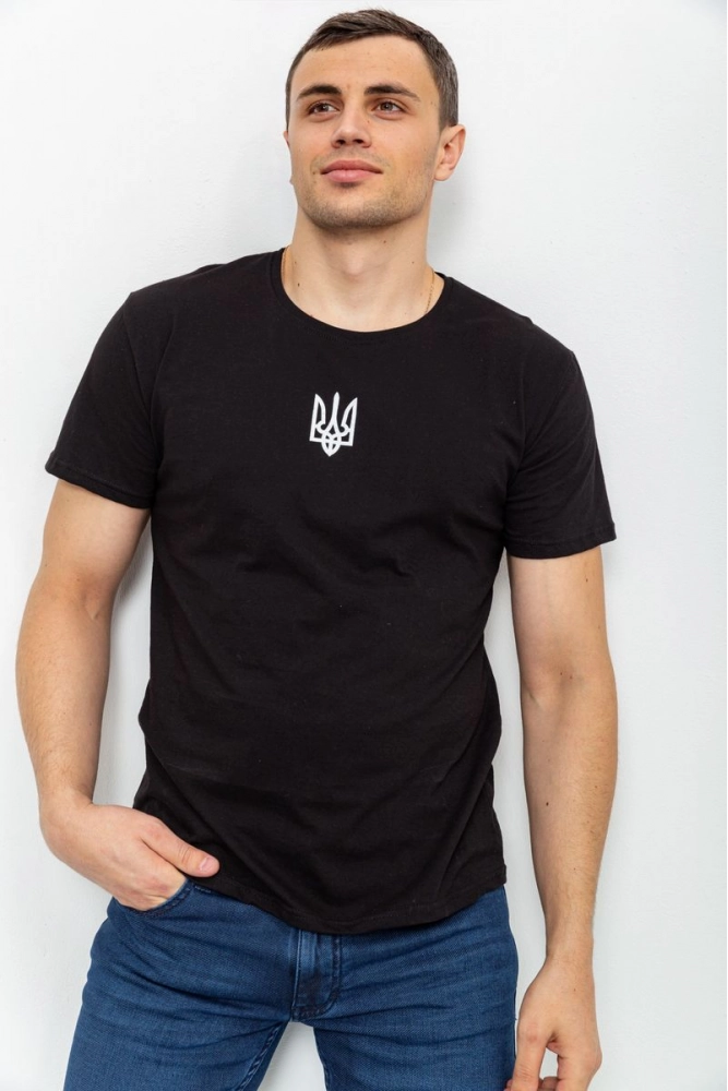 Купити Чоловіча футболка з тризубом  - уцінка, колір чорний, 226R022-U - Фото №1