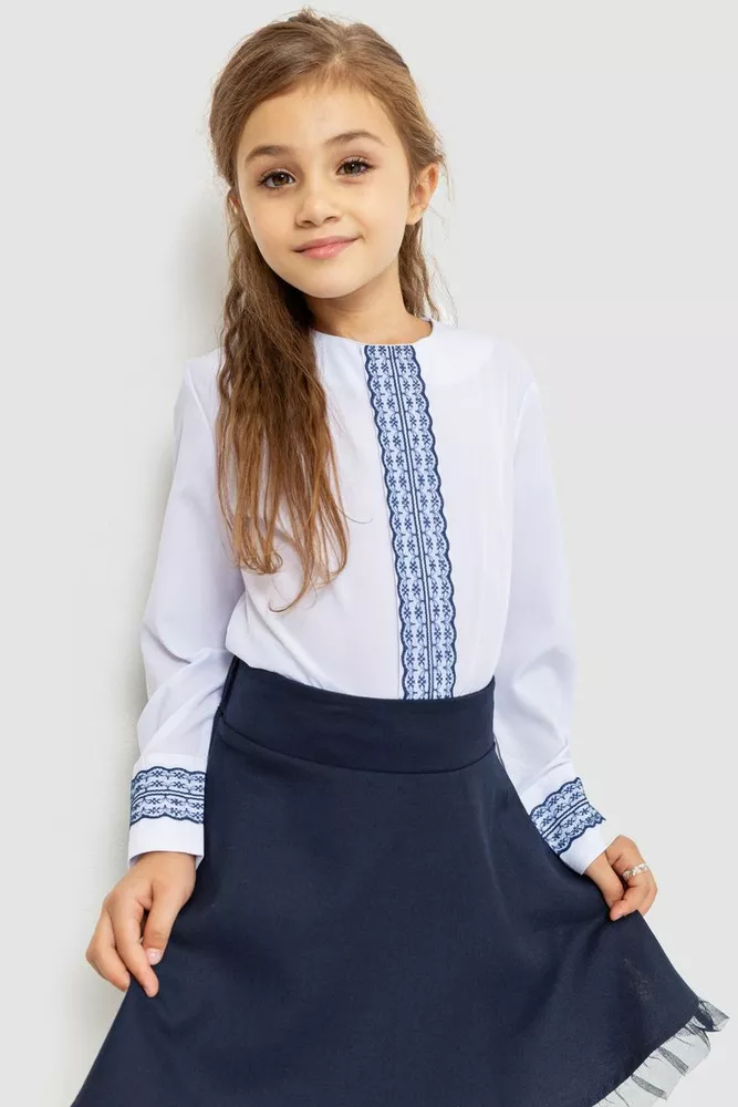 Купити Блузка ошатна для дівчаток, колір біло-синій, 172R204-1 оптом - Фото №1