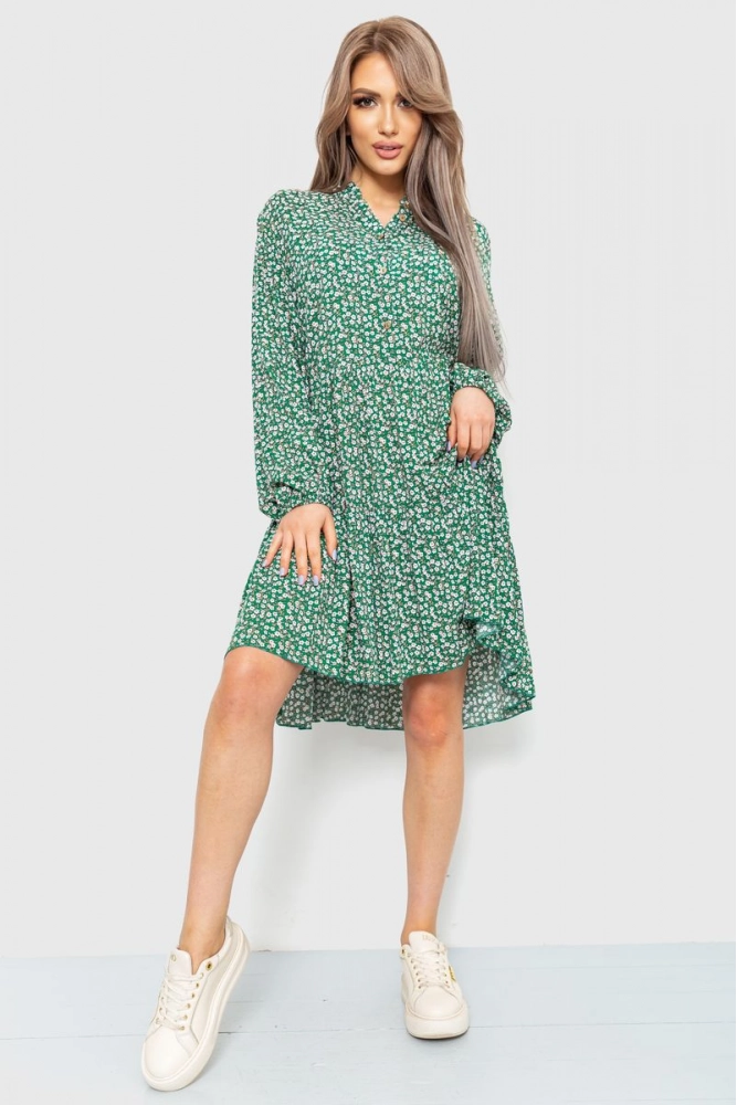 Купити Сукня з квітковим принтом, колір зелений, 115R0466-2 - Фото №1