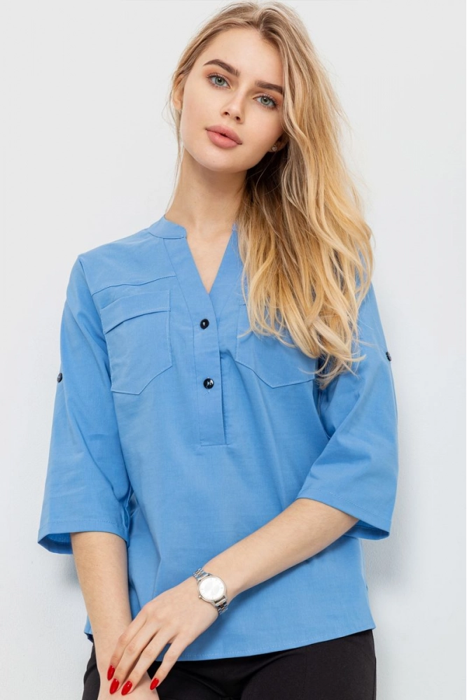 Купити Блуза однотонна, колір джинс, 230R96-1 оптом - Фото №1