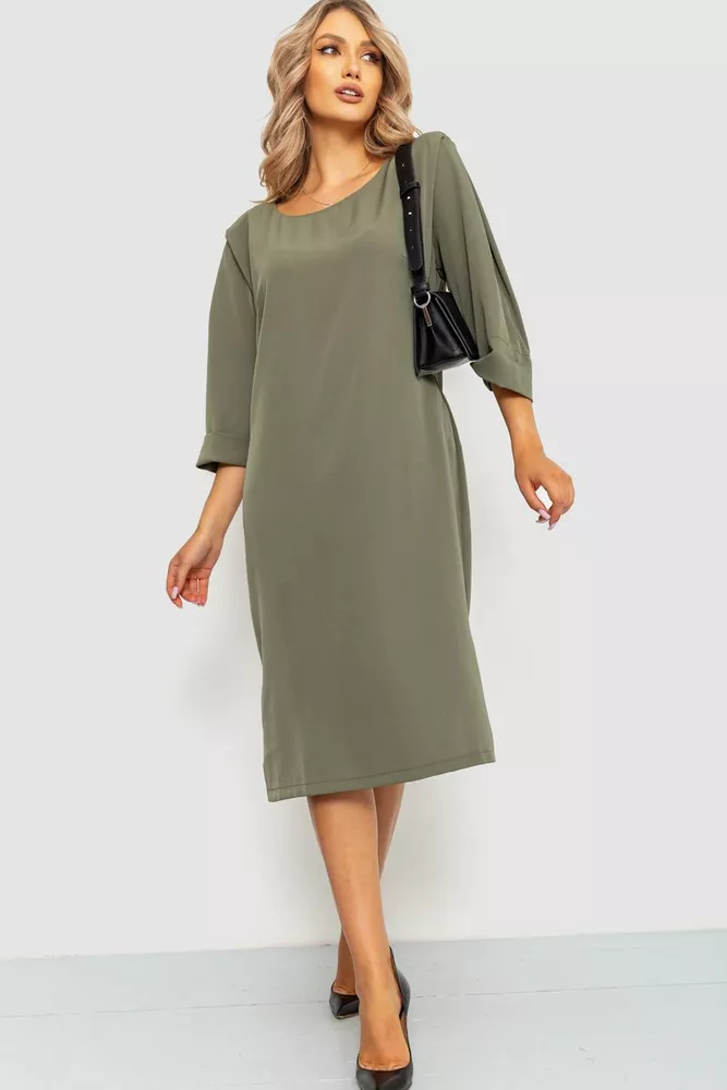 Купити Сукня класична батал, колір хакі, 183R678 - Фото №1