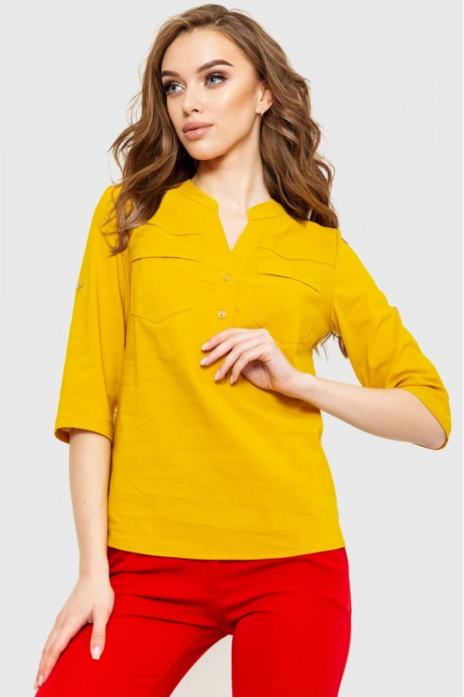 Купить Блуза однотонная, цвет горчичный, 230R96-1 - Фото №1