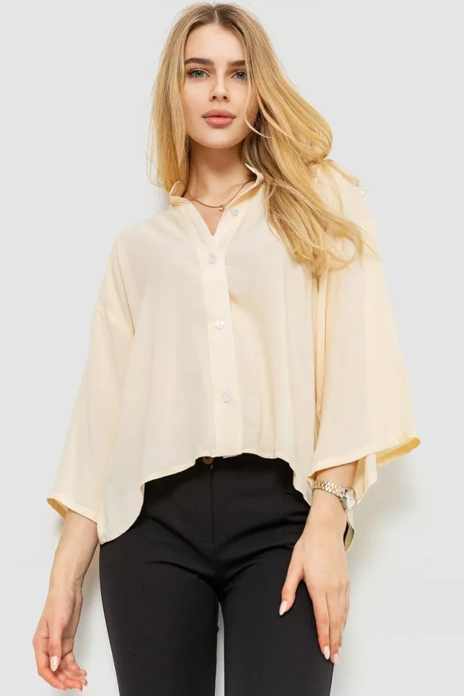 Купить Блуза классическая однтонная, цвет светло-бежевый, 102R332-3 - Фото №1