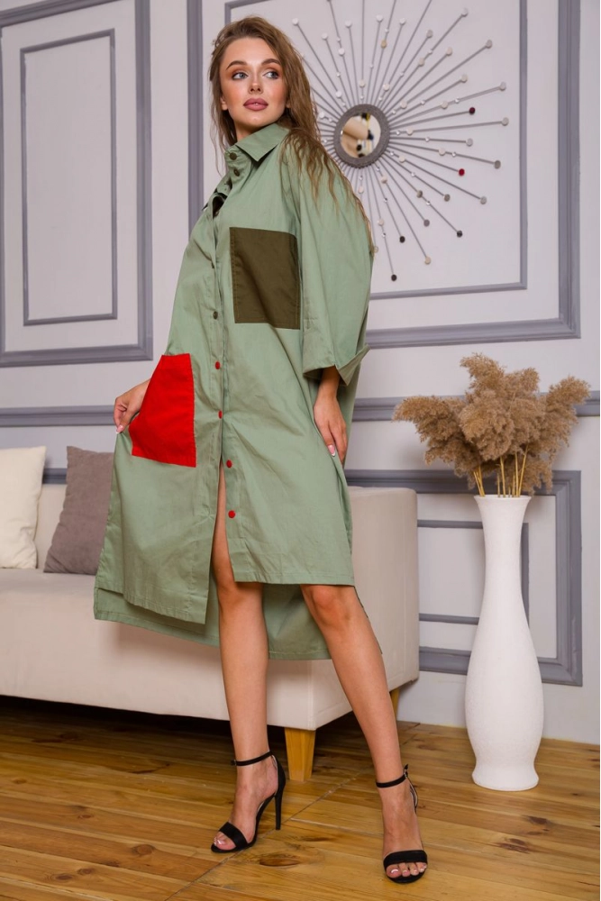 Купити Плаття-сорочка, колір оливковий, 102R180 - Фото №1