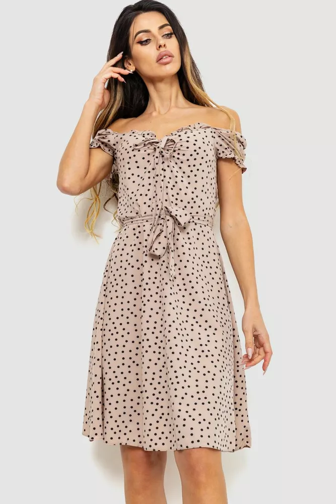 Купить Платье в горох, цвет бежевый, 230R1006-1 - Фото №1