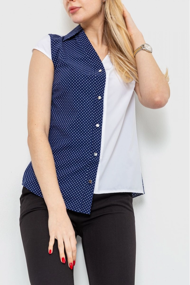 Купити Блуза з принтом, колір біло-синій, 230R99-6 - Фото №1