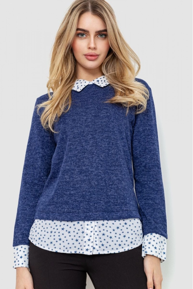 Купити Блуза жіноча обманка, колір синій, 230R542-5 - Фото №1