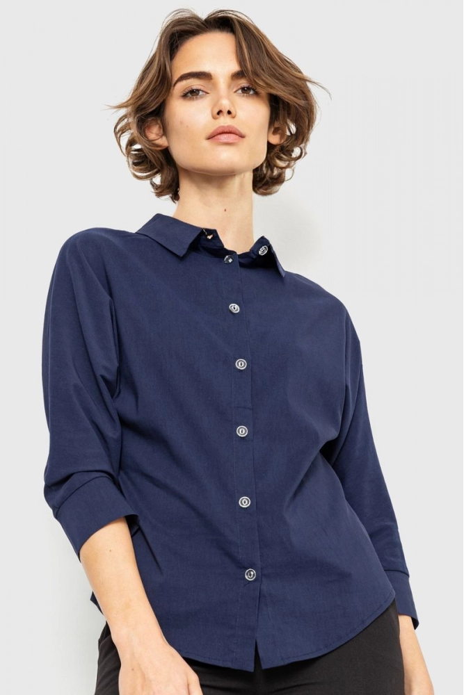 Купити Блуза класична, колір темно-синій, 230R100-1 оптом - Фото №1