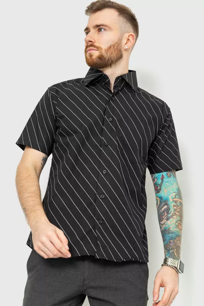 Купить Рубашка мужская в полоску, цвет черно-белый, 167R968 оптом - Фото №1