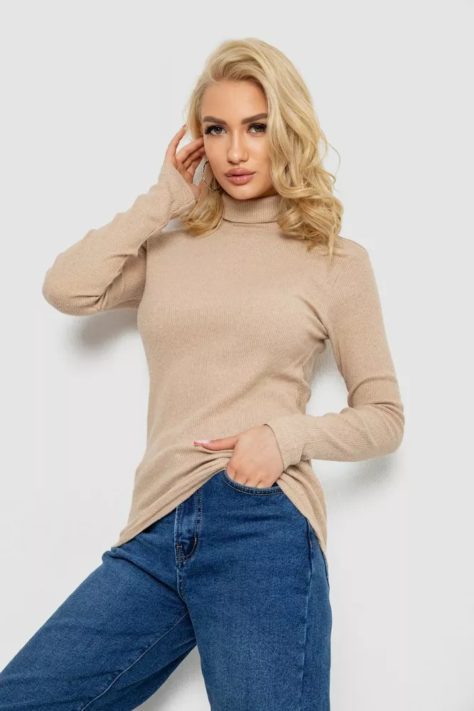 Купити Гольф жіночий в рубчик, колір бежевий, 238R505 - Фото №3