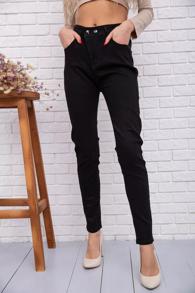 Купити Жіночі стрейчеві джинси, американки, чорного кольору, 131R2023 оптом - Фото №1