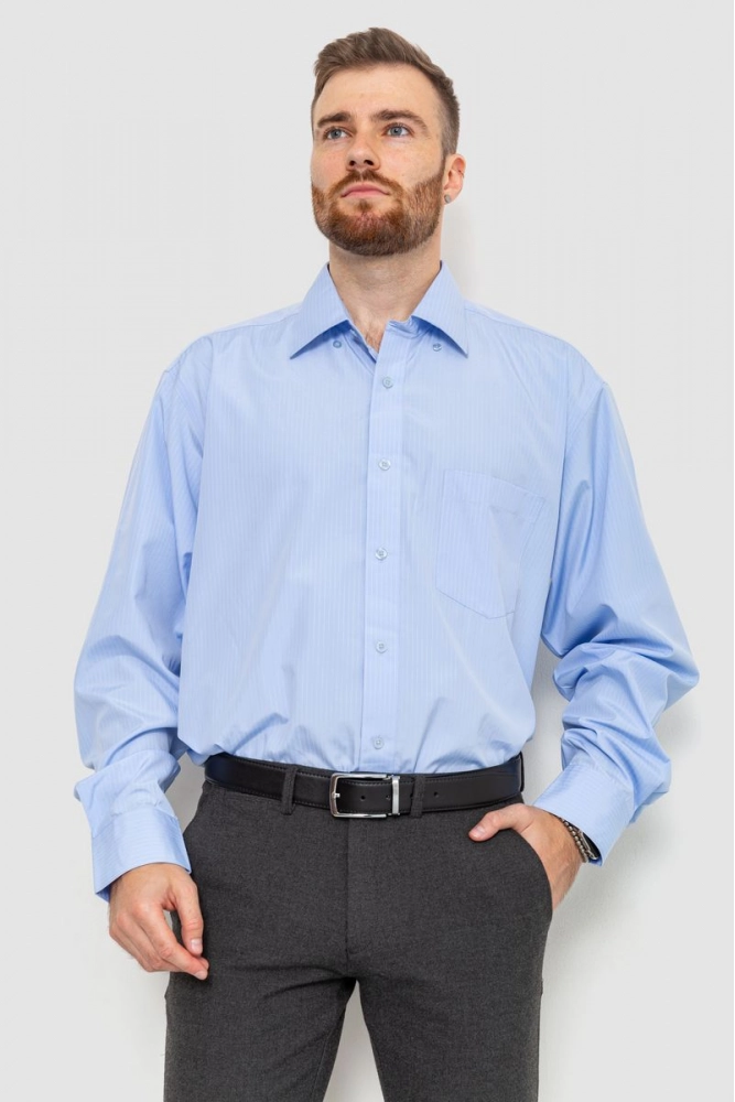 Купити Рубашка мужская классическая в полоску, колір блакитний, 201R101 оптом - Фото №1