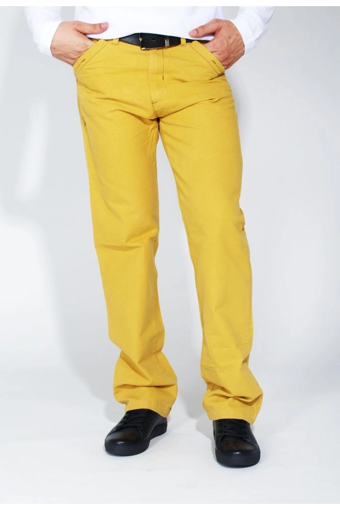 Купить Горчичные брюки мужские классические, хлопковые ровная штанина 106R001 - Фото №1